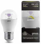 Светодиодная диммируемая лампа Gauss LED Globe-dim Crystal Clear E27 6W 2700K