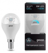 Светодиодная лампа Gauss LED Globe-dim Crystal Clear E14 6W 4100K диммируемая